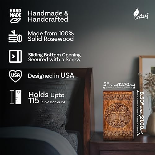 INTAJ Handcarved Wooden Cremation Urn - Celtic Knot Design 115 lbs Capacity