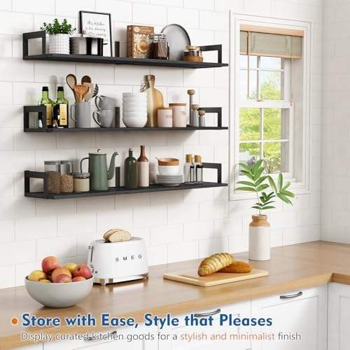 Harwaya Large Floating Book Shelves Set of 3 - Black