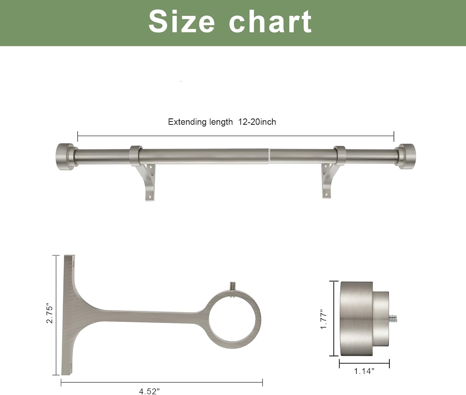 Kemmie 12-20 Inch Telescoping Curtain Rod 1 Inch Diameter Matte Nickel