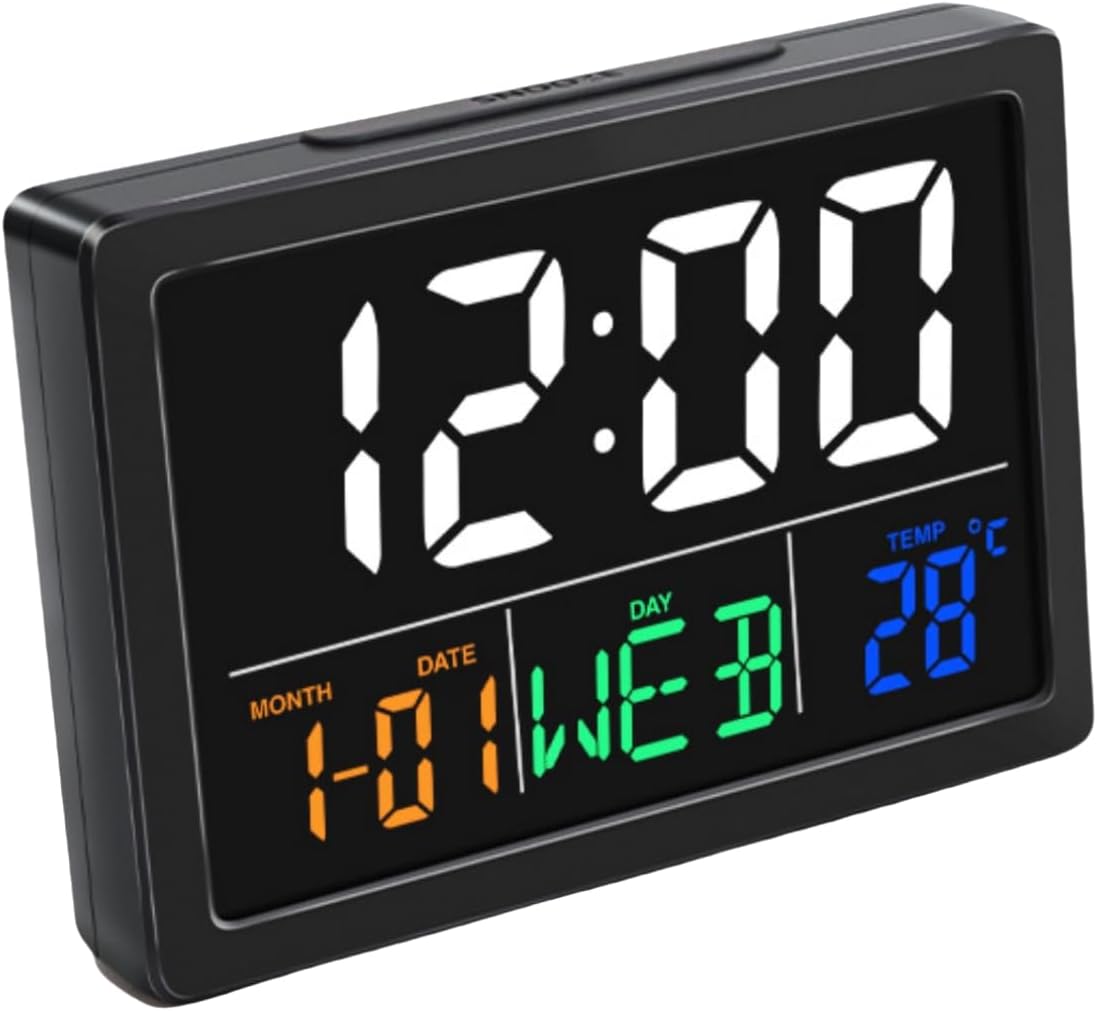 WQV Digital Alarm Clock with Calendar and Temperature Display