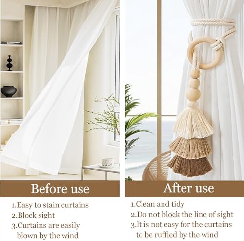 2pcs Wooden Bead Curtain Tiebacks Coffee