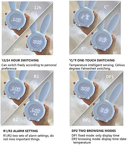 Cute Rabbit Alarm Clock with Temperature Display and Night Light