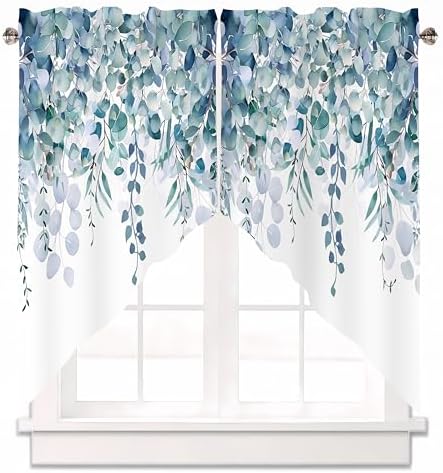 Green Eucalyptus Valance Curtain for Windows 28x36 Inch 2 Pack Set