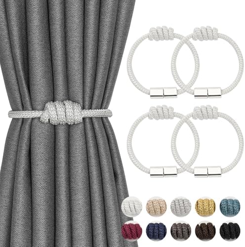 NICEEC 4 Pack Magnetic Curtain Tiebacks White Modern Style