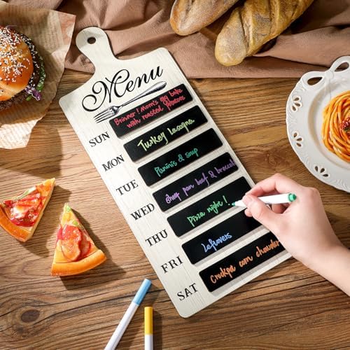 Maxdot Weekly Menu Board Wood Planner with 7 Markers and Towel