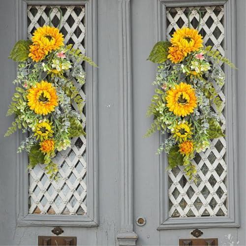 275in Artificial Sunflower Teardrop Wreath Yellow