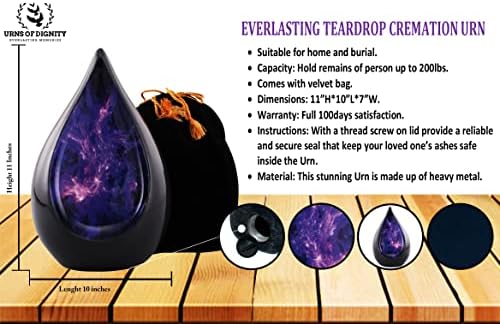 Everlasting Teardrop Cremation Urn Black Purple Galaxy Adult