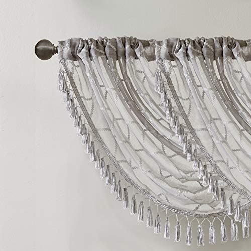 Madison Park Irina Diamond Sheer Embroidered Valance Grey 38W x 46L