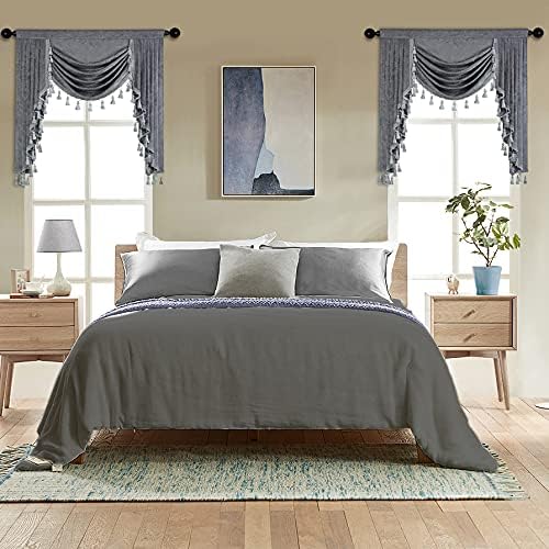 ELKCA Grey Chenille Valance for Living Room and Kitchen