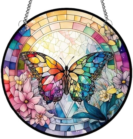 MATIHAY Rainbow Butterfly Wall Decor with Metal Chain