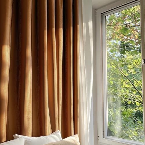 Lazzzy Blackout Polyester Curtains 2 Panels 52x96 Inch Gold Brown