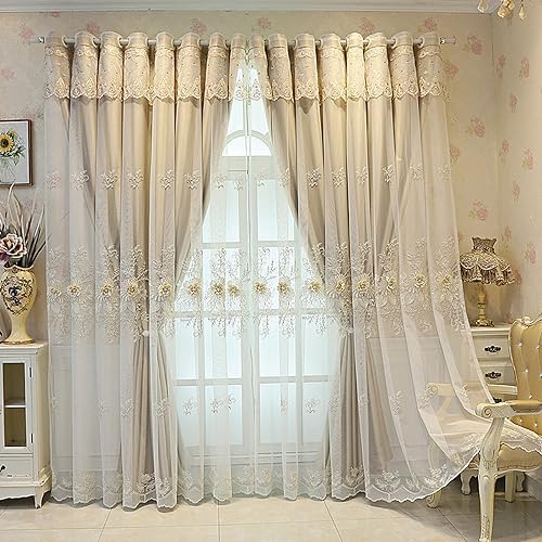 Amidoudou 1 Pair Luxury Curtains with Valance Light Brown 51x90 Inch