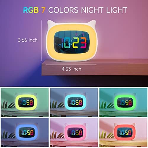 Cute Cat Ear Alarm Clock with RGB Night Light and 18 Ringtones