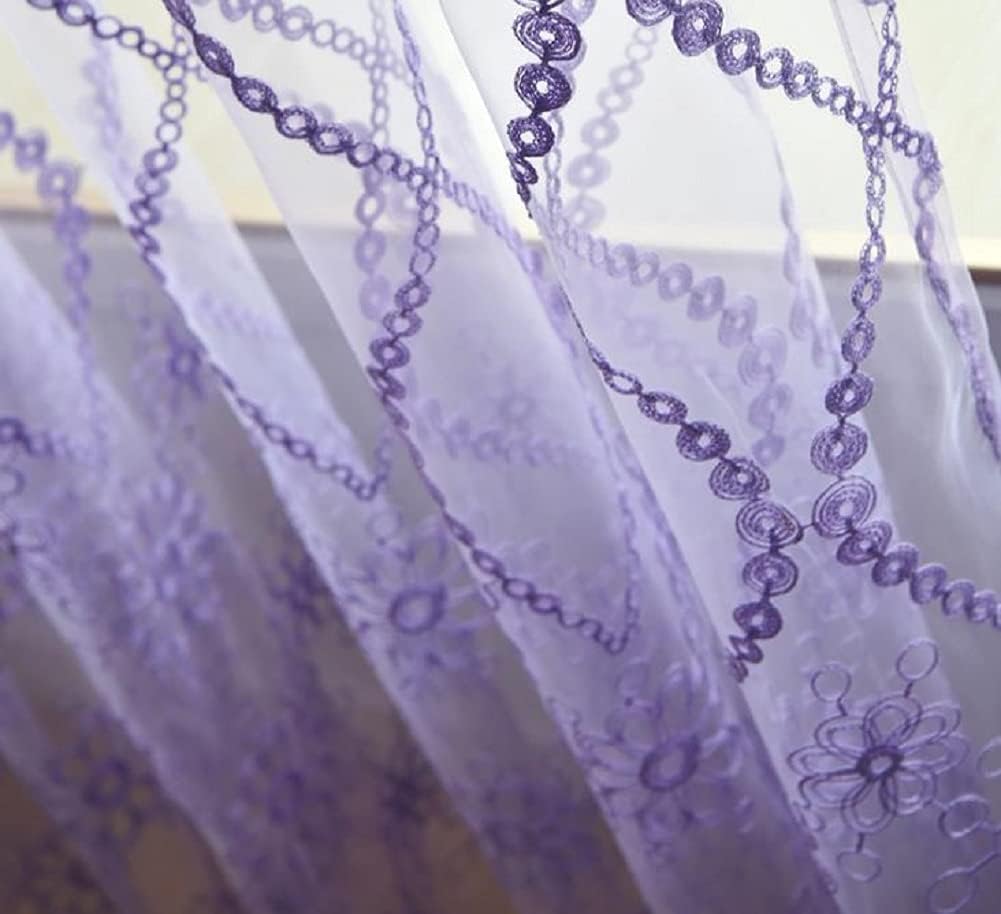 Modern Style Wave Floral Embroidered Voile Curtain Panel