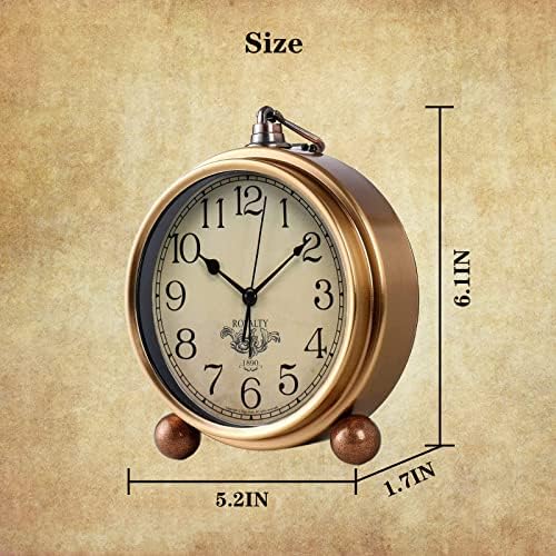 Justup Golden Table Clock with Silent Quartz Movement