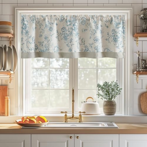 Jinchan Linen Floral Valance Double Layer 16 Inch