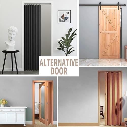 Vatge Black Folding Door Curtain 1 Panel with Tieback