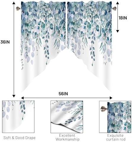 Green Eucalyptus Valance Curtain for Windows 28x36 Inch 2 Pack Set