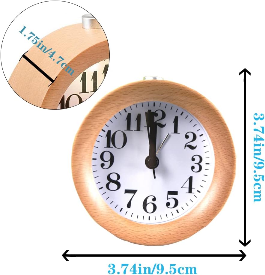 EC VISION Classic Small Round Silent Alarm Clock with Nightlight