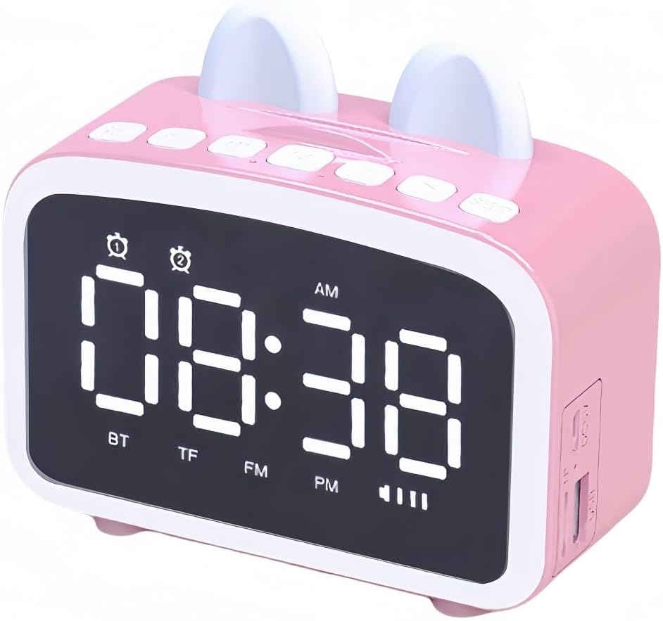 Bluetooth Alarm Clock with FM Radio and Night Light Pink