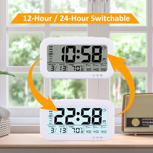 WinFong 43 Inch Digital Alarm Clock with 3 Bells and Temperature