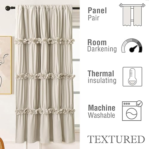Thermal Insulated Blackout Curtains 42x63 Pair Boho Ruched