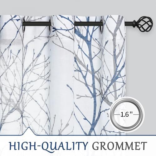 Linen Semi Sheer Curtains with Grommet Top 2 Panels
