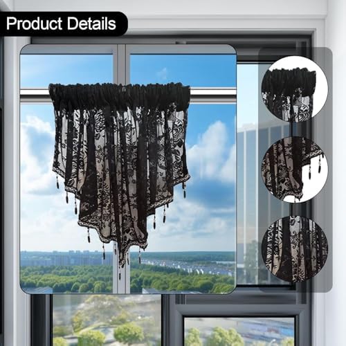 Beaded Window Valance Swag Curtain Black Elegant