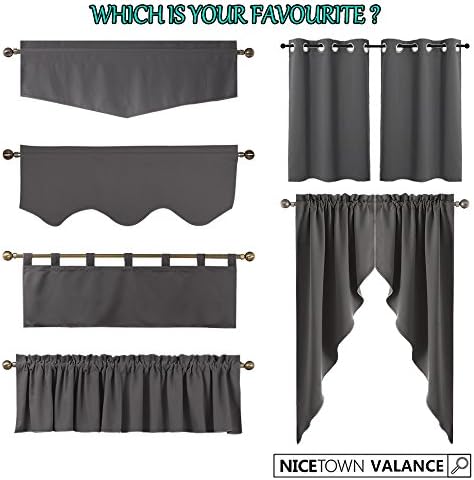 NICETOWN Valance 52x18 Scalloped Rod Pocket Black 1-Pack