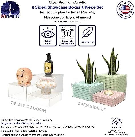 3 Piece Acrylic Display Boxes No Lid for Retail Displays