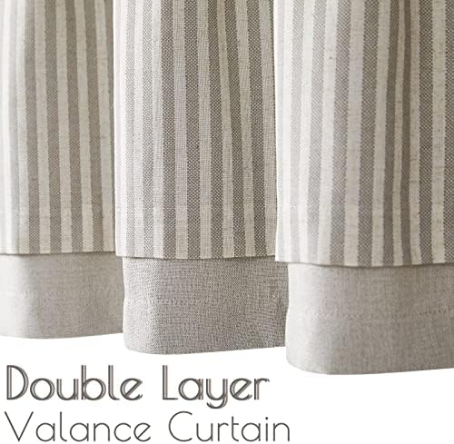 Vangao Farmhouse Valance Linen Blend Stripe Curtain 50x18
