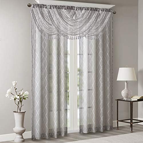 Madison Park Irina Diamond Sheer Embroidered Valance Grey 38W x 46L