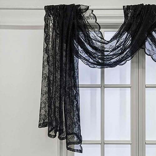 Elegant Black Lace Valance Curtain 144 Inch Long