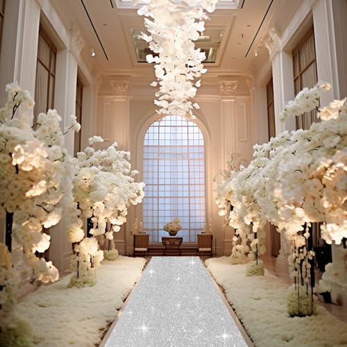 Glitter Silver Carpet Runner 246 x 30 Feet for Weddings and Parties
