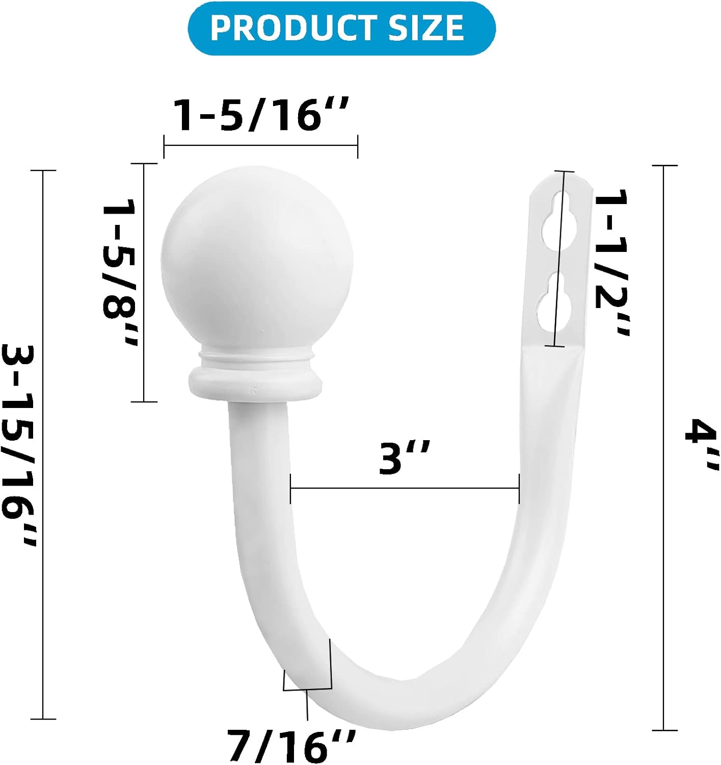 White Ball Finials Curtain Holdbacks 2pcs