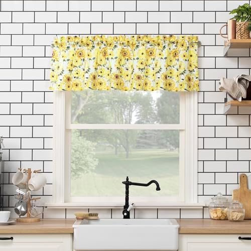 No 918 Sunflower Print Kitchen Curtain Valance Yellow 54x14
