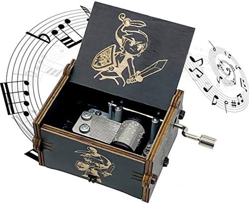 Hand Crank Wooden Music Box with Engraved Design