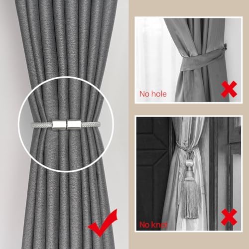 NICEEC 4 Pack Magnetic Curtain Tiebacks White Modern Style