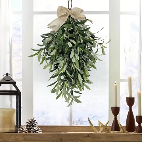 24 Inch Artificial Teardrop Olive Wreath with Bow