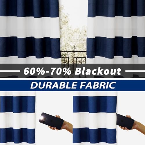 DriftAway Navy Stripe Room Darkening Curtains 2 Panels