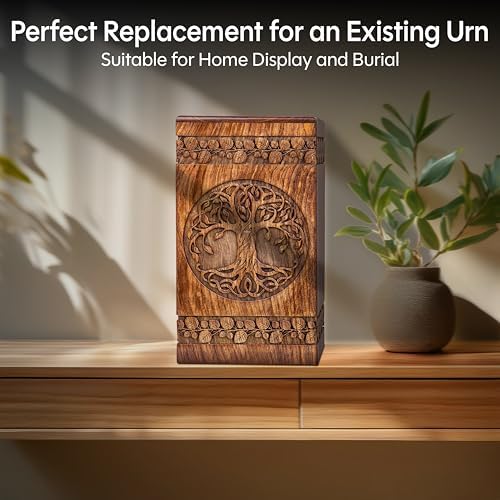 INTAJ Handcarved Wooden Cremation Urn - Celtic Knot Design 115 lbs Capacity
