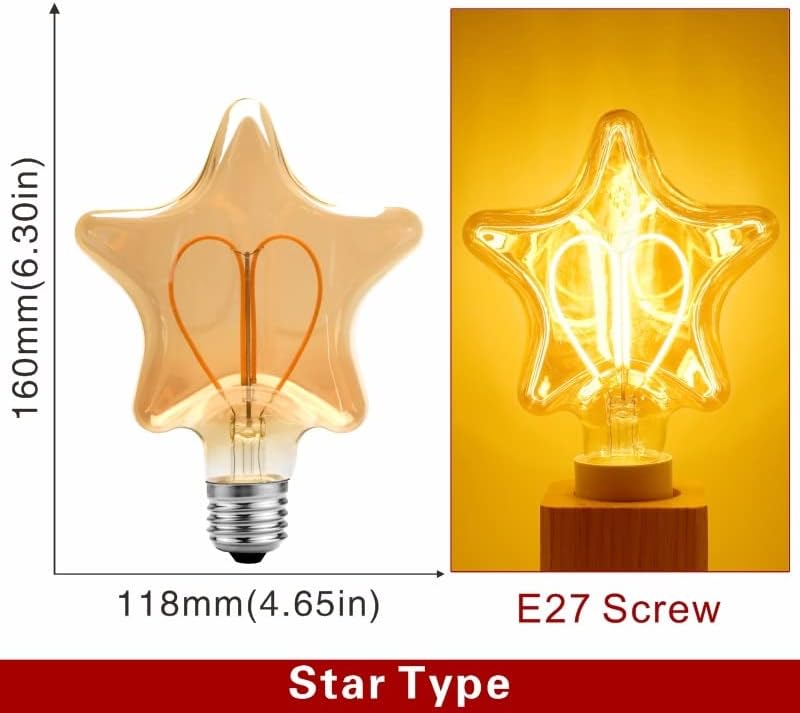 Dimmable E27 LED Heart Filament Light Bulb 4W Warm White
