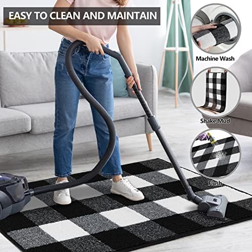 FONEYI Buffalo Plaid Outdoor Rug 24x36 Black White