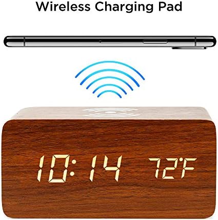 OCT17 Smart Alarm Clock with Wireless Charging Pad and LED Display Brown