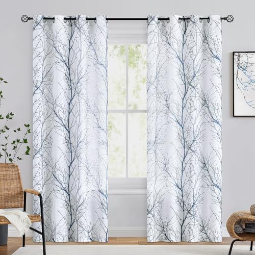 Linen Semi Sheer Curtains with Grommet Top 2 Panels