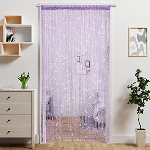 Beaded Curtain Panel with Tassels for Doorway Purple