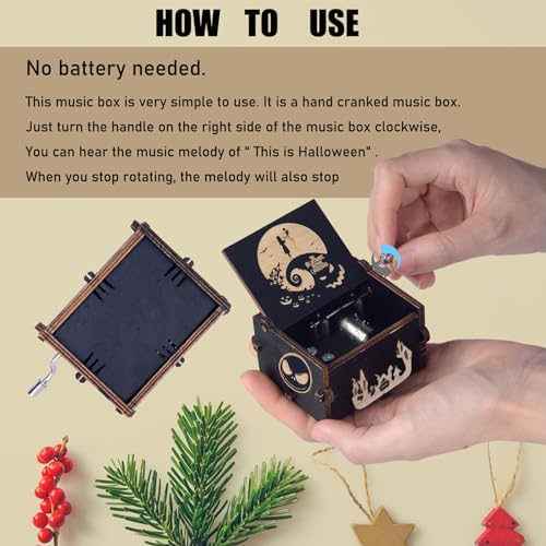Keast Funny Wooden Hand Crank Music Box Halloween Decor