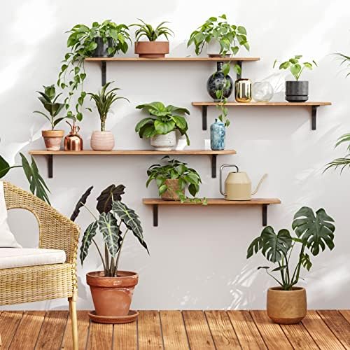 Dinzilvjl Long Wall Shelves Set of 2 Rustic Brown Sturdy