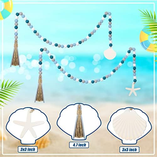2 Pcs Farmhouse Seashell Garland with Tassels Decor Set