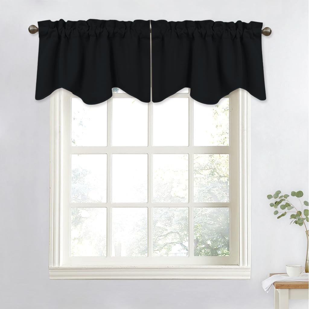 NICETOWN 4 Panels Blackout Curtain Valances 52x18 Black Rod Pocket